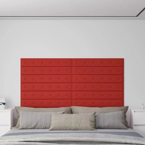 Πάνελ Τοίχου 12 τεμ. Κόκκινα 90 x 15 εκ. 1,62μ² Συνθετικό Δέρμα - Κόκκινο