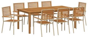 vidaXL Σέτ φαγητού για κήπο 9 pcs Μπεζ Πολυ ράταν