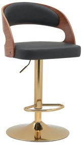 Σκαμπό Bar ArteLibre SINDRI Μαύρο/Καφέ Ξύλο/PU/Αλουμίνιο 48x49x91-112cm-15330010