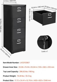VEVOR 4 Drawer File Cabinet Metal Vertical Cabinet with Lock for Home Office