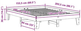 Σκελετός Κρεβατιού Χωρίς Στρώμα 150x200 εκ Μασίφ Ξύλο Πεύκου - Καφέ