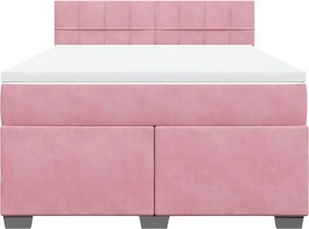 vidaXL Κρεβάτι Boxspring με Στρώμα Ροζ 140x190 εκ. Βελούδινο