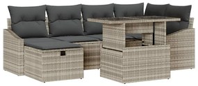 vidaXL Σετ Καναπέ Κήπου με μαξιλάρι 7 pcs Ανοιχτό γκρι Πολυ ράταν
