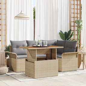 vidaXL Σετ Τραπεζαρίας Κήπου 5 Τεμαχίων με Μαξιλάρια Μπεζ Πολυ Ρατάν Ακακία