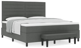 vidaXL Κρεβάτι Box Spring με Στρώμα & Πάγκο Σκούρο Γκρι 180x200 εκ. Υφάσματος