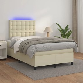 vidaXL Κρεβάτι Boxspring με Στρώμα &amp; LED Κρεμ 120x200 εκ. Συνθ. Δέρμα
