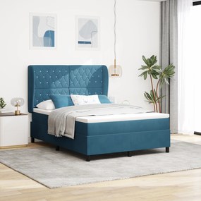 vidaXL Κρεβάτι Box Spring με Στρώμα Σκούρο Μπλε 140x190 εκ. Βελούδο