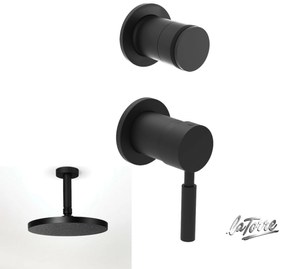 La Torre NEW TECH Black matt 12051SP-400 34374-400 Μίκτης εντ+εκτροπέας περ/ικός 2 εξ+Αν/μενη Κεφαλή Round Ø20εκ+Μπράτσο Οροφής