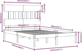 vidaXL Πλαίσιο Κρεβατιού 140 x 200 εκ. από Μασίφ Ξύλο