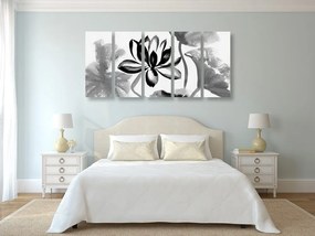 Εικόνα 5 τμημάτων ακουαρέλα λουλούδι λωτού σε ασπρόμαυρο σχέδιο - 100x50