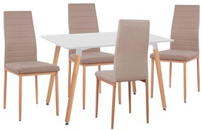 Σετ τραπεζαρίας MINIMAL C11767 5τμχ Λευκό MDF &amp; Καρέκλες Μπέζ Ύφασμα 120x80x73 εκ.
