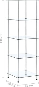 vidaXL Ράφι Διαφανές 5 Επιπέδων 40 x 40 x 130 εκ. από Ψημένο Γυαλί