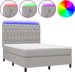 vidaXL Κρεβάτι Boxspring με Στρώμα &amp; LED Αν.Γκρι 140x200εκ. Υφασμάτινο