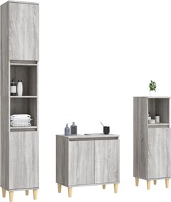 vidaXL Σετ Επίπλων Μπάνιου 3 Τεμαχίων Γκρι Sonoma Επεξεργασμένο Ξύλο