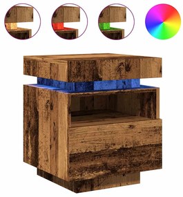 Κομοδίνο με φώτα LED Παλιό ξύλο 40x39x48,5 cm - Καφέ