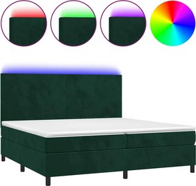 vidaXL Κρεβάτι Boxspring με Στρώμα &amp; LED Σκ. Πράσινο 200x200εκ Βελούδο