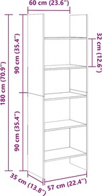 vidaXL Βιβλιοθήκη Μαύρη 60 x 35 x 180 εκ. από Επεξ. Ξύλο