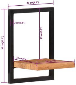 Ράφια Τοίχου 2 Τεμ. 25x25x35 εκ. Μασίφ Ξύλο Ακακίας &amp; Ατσάλι  - Καφέ