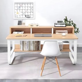 Γραφείο εργασίας Evrepy pakoworld mdf σε oak απόχρωση με λευκό μέταλλο 100x60x73εκ