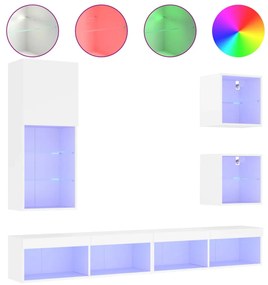 vidaXL Έπιπλα Τοίχου Τηλεόρασης 5 τεμ LED Λευκά από Επεξεργασμένο Ξύλο