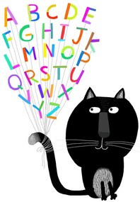 Εικονογράφηση Cute Black Cat with Alphabet Letters, Carla Daly