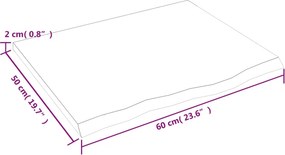vidaXL Επιφ. Τραπεζιού Σκούρο Καφέ 60x50x2 εκ Επεξ. Μασίφ Ξύλο Δρυός