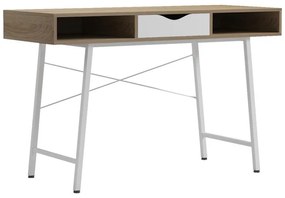 Γραφείο εργασίας Komo σε sonoma-λευκή απόχρωση με λευκά μεταλλικά πόδια 120x48x76εκ 120x48x76 εκ.