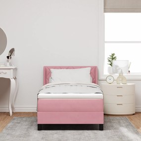 vidaXL Κρεβάτι Box Spring  με Στρώμα Ροζ 90x200 εκ Βελούδο