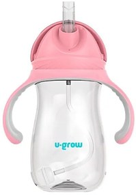 U-Grow UG-895PK Παιδικό Ποτηράκι με Λαβές και Καλαμάκι από Πλαστικό Ροζ 300ml