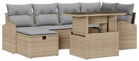 vidaXL Σετ Καναπέ Κήπου με μαξιλάρι 7 pcs Μπεζ Πολυ ράταν