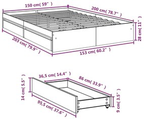 Πλαίσιο Κρεβατιού με Συρτάρια Μαύρο 150 x 200 εκ. Επεξεργ. Ξύλο - Μαύρο