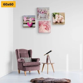 Σετ εικόνων λουλούδια σε στυλ vintage - 4x 40x40