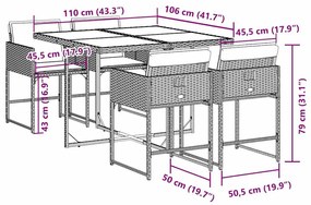 vidaXL Σετ Τραπεζαρίας Κήπου 5 τεμ. Γκρι Συνθ. Ρατάν με Μαξιλάρια