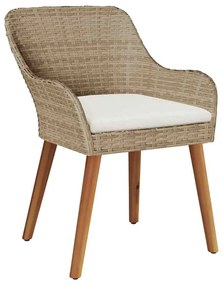 vidaXL Σέτ φαγητού για κήπο με μαξιλάρι 7 pcs Μπεζ συνθετικό ρατάν