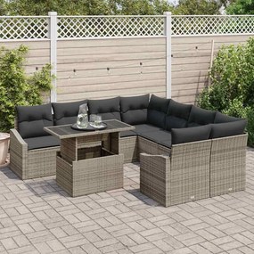 vidaXL Σετ Καναπέ Κήπου με αποθήκευση 9 pcs Γκρι Πολυ ράταν