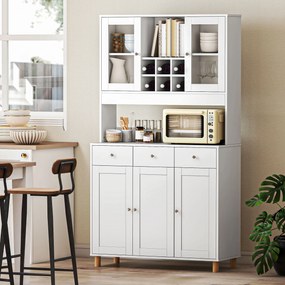 Ντουλάπι κουζίνας 180 εκ., 2 γυάλινες πόρτες, 3 συρτάρια, 4 ρυθμιζόμενα ράφια, ντουλάπι τραπεζαρίας, μοριοσανίδα, Λευκό