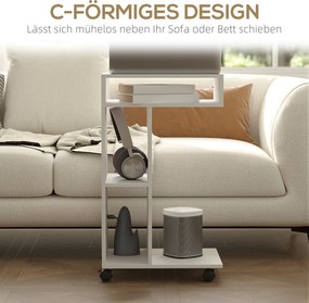 HOMCOM Πλαϊνό τραπέζι, σερβιτόρος σε σχήμα C, 4 τροχοί, 3 ράφια, 40 x 30 x 69 cm, Λευκό