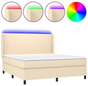 vidaXL Κρεβάτι Boxspring με Στρώμα & LED Κρεμ 160x200 εκ. Υφασμάτινο