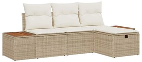 vidaXL Σετ Καναπέ Κήπου με μαξιλάρι 4 pcs Μπεζ Πολυ ράταν