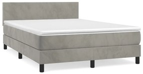 Κρεβάτι Boxspring με Στρώμα Ανοιχτό Γκρι 140x190 εκ. Βελούδινο - Γκρι