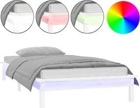 vidaXL Πλαίσιο Κρεβατιού LED Λευκό 90 x 190 εκ. Μονό Μασίφ Ξύλο