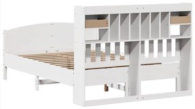 Κρεβάτι Βιβλιοθήκη Χωρίς Στρώμα 140x190 εκ Μασίφ Ξύλο Πεύκου - Λευκό