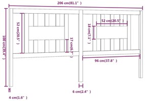 vidaXL Κεφαλάρι Λευκό 206 x 4 x 100 εκ. Μασίφ Ξύλο Πεύκου