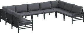 vidaXL Σετ Καναπέ Κήπου με μαξιλάρι 9 pcs Μαύρο Ατσάλι