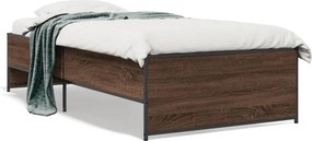 vidaXL Πλαίσιο Κρεβατιού Καφέ Δρυς 75x190 εκ. Επεξ. Ξύλο &amp; Μέταλλο