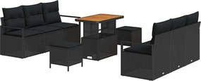 vidaXL Σετ Καναπέ Κήπου με αποθήκευση 9 pcs Μαύρο Πολυ ράταν