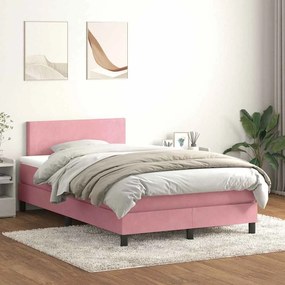 vidaXL Κρεβάτι Boxspring με Στρώμα &amp; LED ροζ 120x220 cm Βελούδινο
