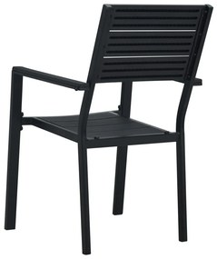 Καρέκλες Κήπου 4 τεμ. Μαύρες με Όψη Ξύλου από HDPE - Μαύρο