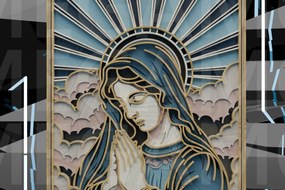 Σετ των 2 Intra απο ξύλο plywood 3mm-4mm πάχος – Προσευχόμενη Μαρία με ακτίνες φωτός Δίασταση 20x20 cm INTRAFABR-123433181