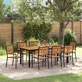 vidaXL Σέτ φαγητού για κήπο 9 pcs Μαύρο 200 x 100 x 75 cm